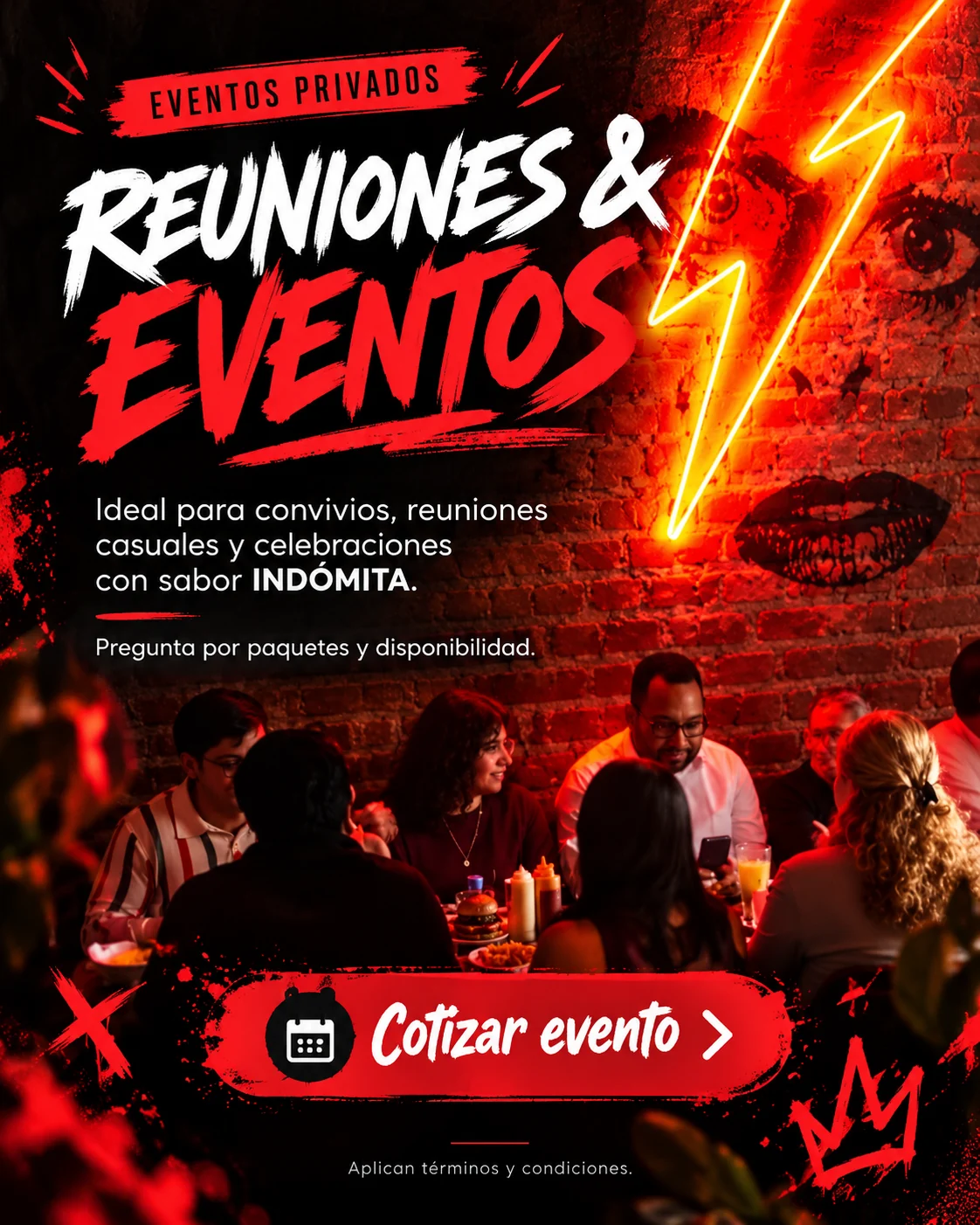 Flyer vertical de eventos privados con sabor Indómita